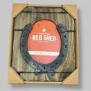 RED SHED Horseshoe Picture Frame 8x10” Wood Barbed Wire Rustic Country Western